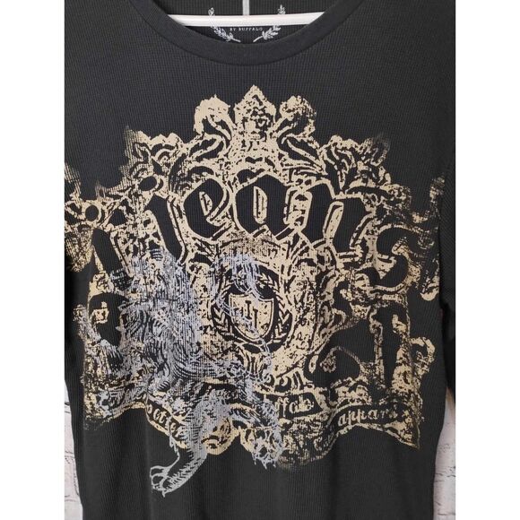 i jeans by Buffalo Graphic Thermal Shirt Cotton Blend Washed Black Mens L - Picture 5 of 7